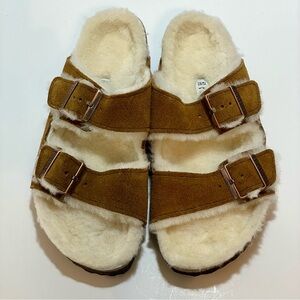 Birkenstock Arizona Shearling Tan Suede Size 41 EU / 10 Women's US